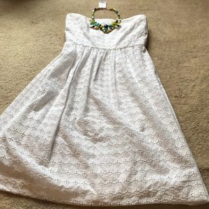 Banana Republic White Strapless Eyelet Dress